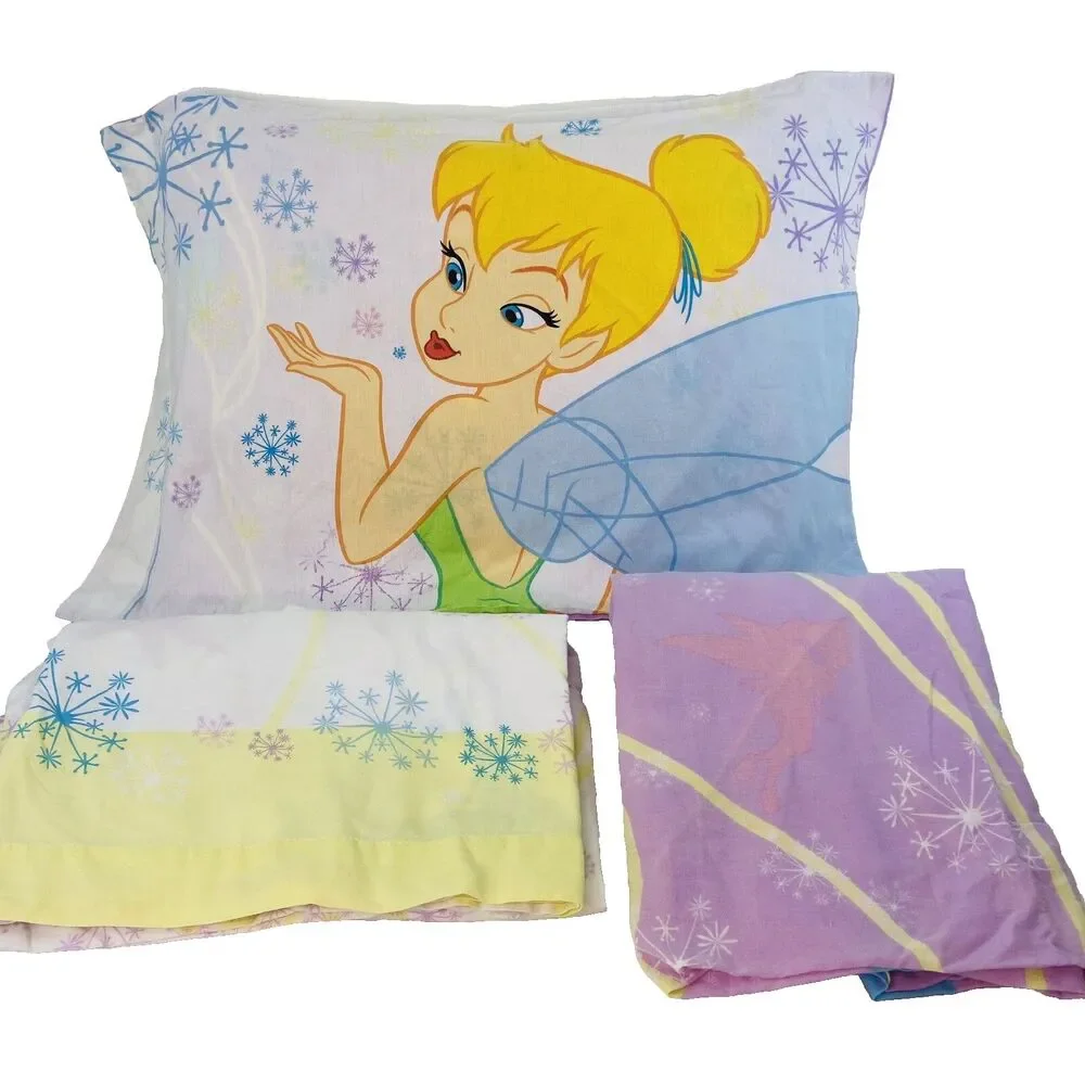 Disney Fairies Tinkerbell Pixie Dust Vintage Twin Sheet Set Purple Yellow